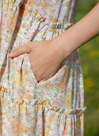 Silk Midi Dress in Rose Print